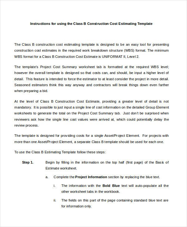 Construction Estimate Template Word Word Estimate Template 5 Free Word Documents Download