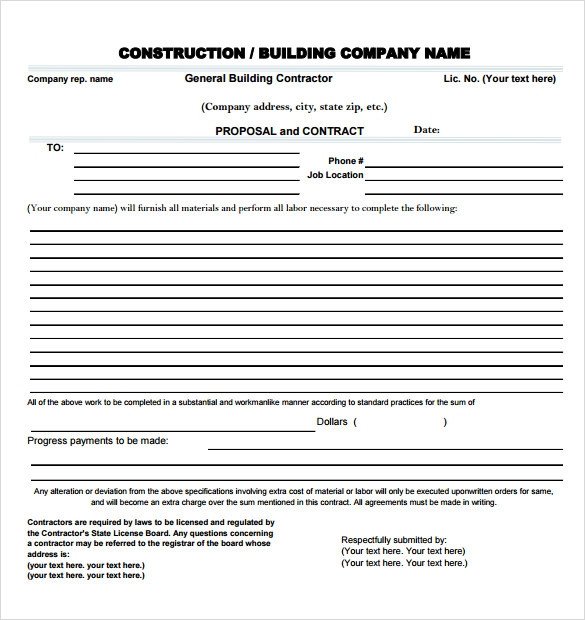 Construction Job Proposal Template Sample Contractor Proposal 13 Documents In Pdf Word
