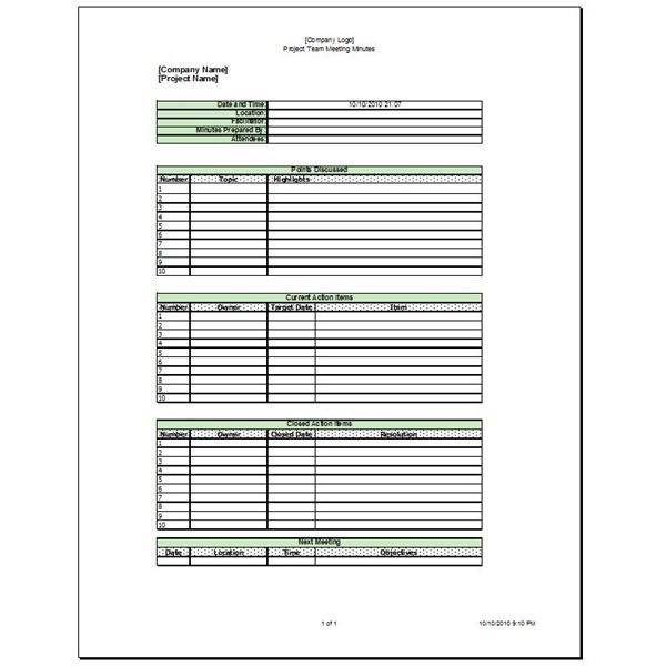 Construction Meeting Minutes Template Excel Free Downloads Microsoft Word or Excel Team Meeting
