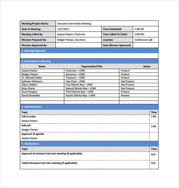 Construction Meeting Minutes Template Excel Sample Project Meeting Minutes Template 13 Documents In