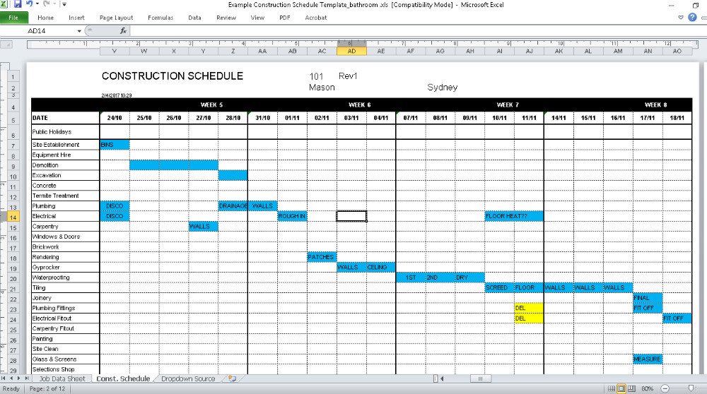 Construction Project Schedule Example Construction Schedule Template