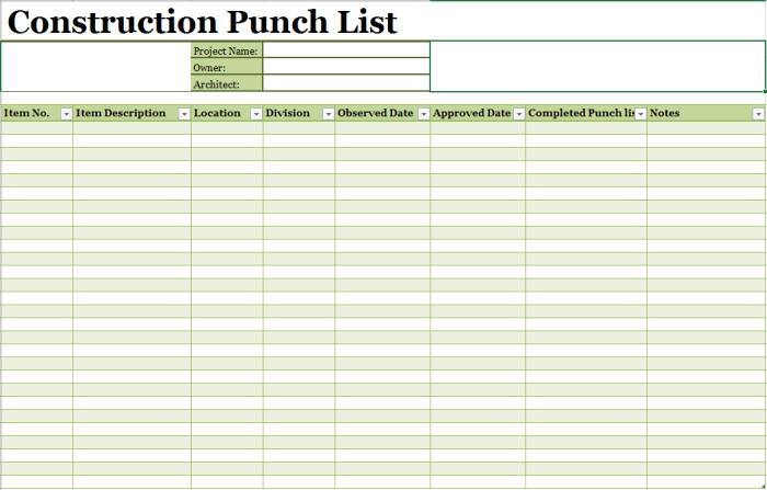 Construction Punch List Template 15 Free Construction Punch List Templates Ms Fice