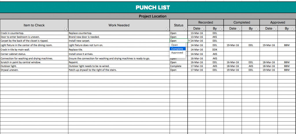 Construction Punch List Template Punch List forms – Emmamcintyrephotography