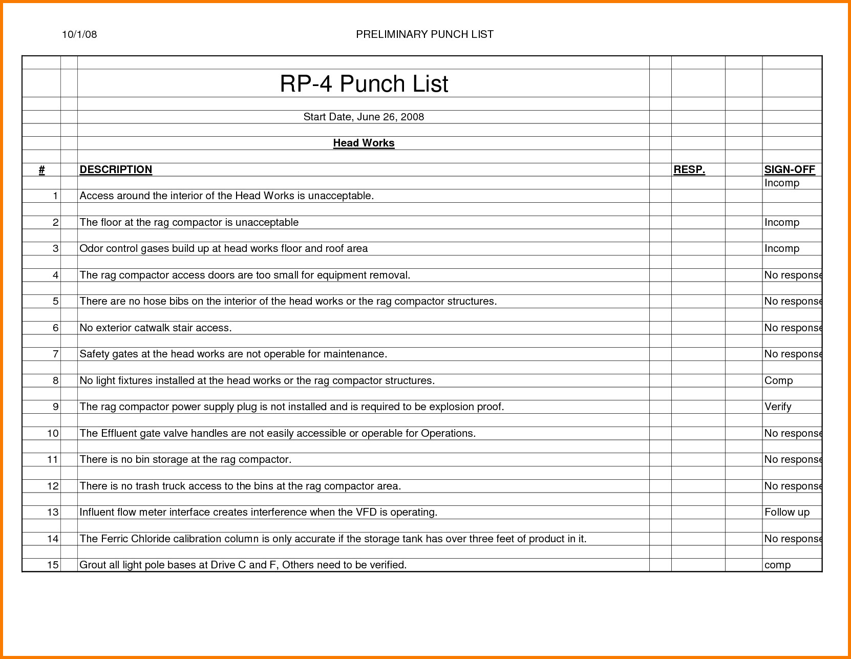 Construction Punch List Template Punch List forms – Emmamcintyrephotography