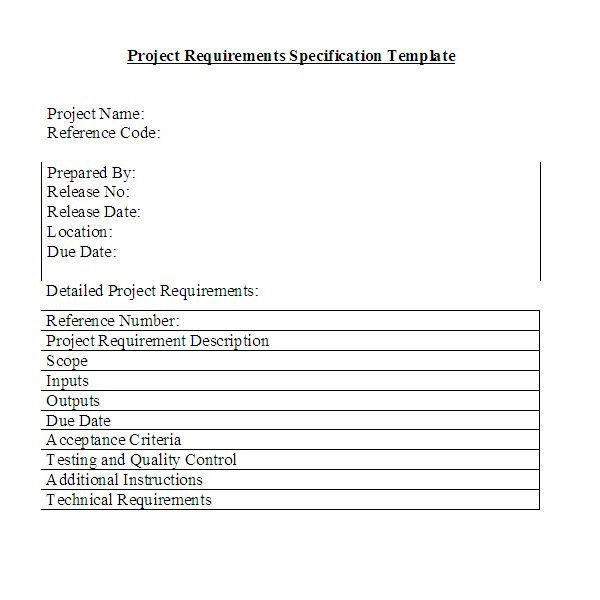 Construction Spec Sheet Template Free Downloadable Project Requirements Specifications Template