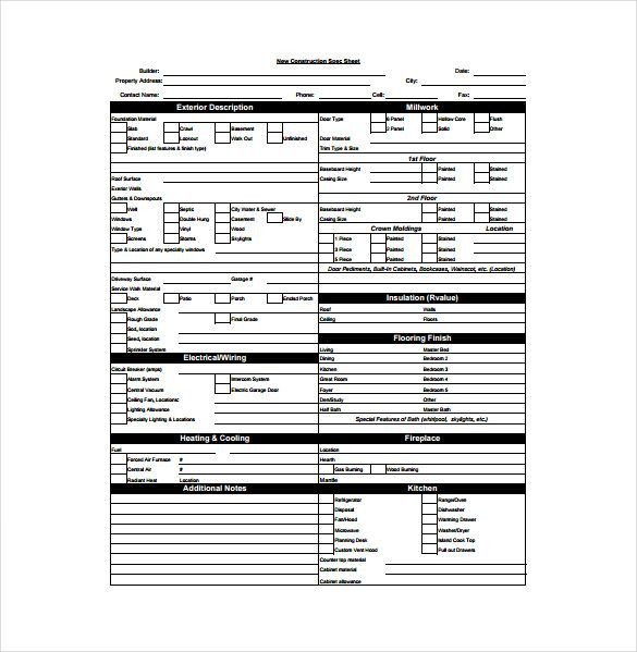 Construction Spec Sheet Template Spec Sheet Template 6 Free Word Pdf Documents Download