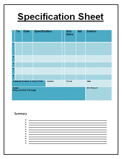 Construction Spec Sheet Template Specification Sheet Template
