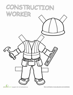 Construction Worker Hat Craft Construction Worker Paper Doll Coloring Page