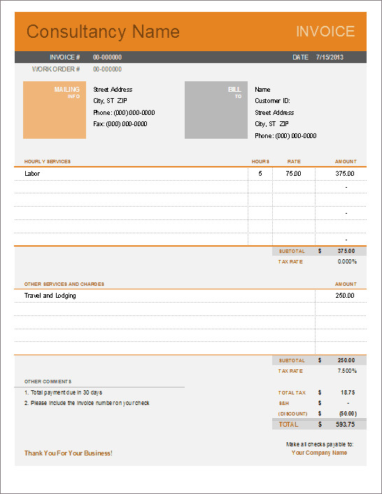 Consultant Fee Schedule Template Consultant Invoice Template for Excel