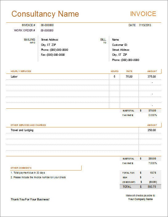Consultant Fee Schedule Template Consultant Invoice Template for Excel