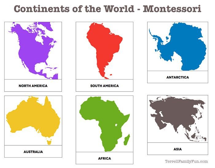Continent Cutouts for Globe Continents Of the World Montessori Printable