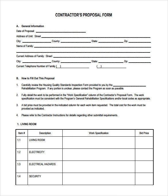 Contractor Bid Sheet Template Sample Contractor Proposal 7 Documents In Pdf Word