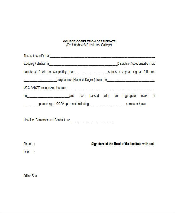 Contractor Certificate Of Completion Templates 27 Pletion Certificate Examples Psd Pdf Word