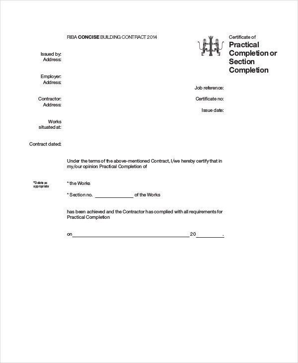 Contractor Certificate Of Completion Templates Certificate Of Pletion 25 Free Word Pdf Psd