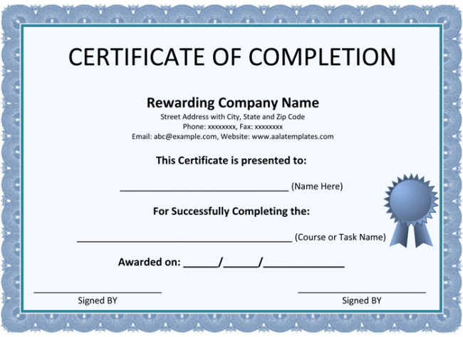 Contractor Certificate Of Completion Templates Certificate Of Pletion Template 5 Printable formats
