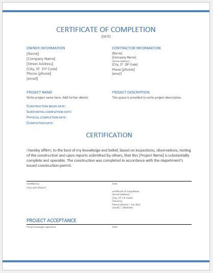Contractor Certificate Of Completion Templates Construction Work Pletion Certificates for Ms Word Contractor Certificate Of Completion Templates Construction Work Pletion Certificates for Ms Word