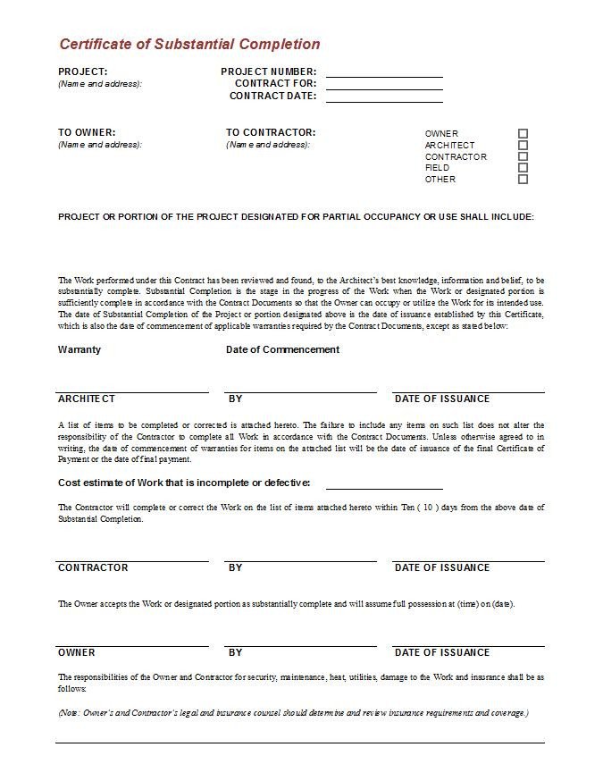 Contractor Certificate Of Completion Templates G704 Certificate Of Substantial Pletion Cms