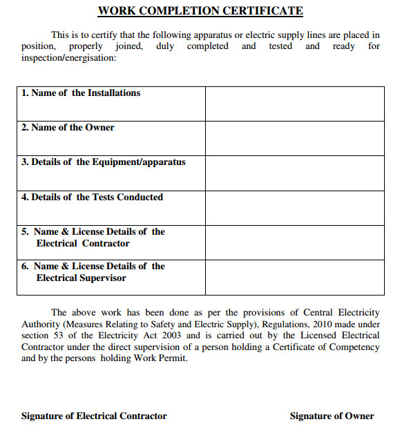 Contractor Certificate Of Completion Templates Work Pletion Certificate Templates Word Excel Samples