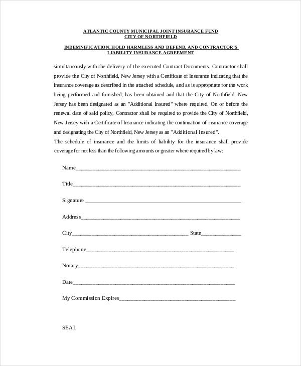 Contractor Hold Harmless Agreement Template 14 Hold Harmless Agreements Free Sample Example