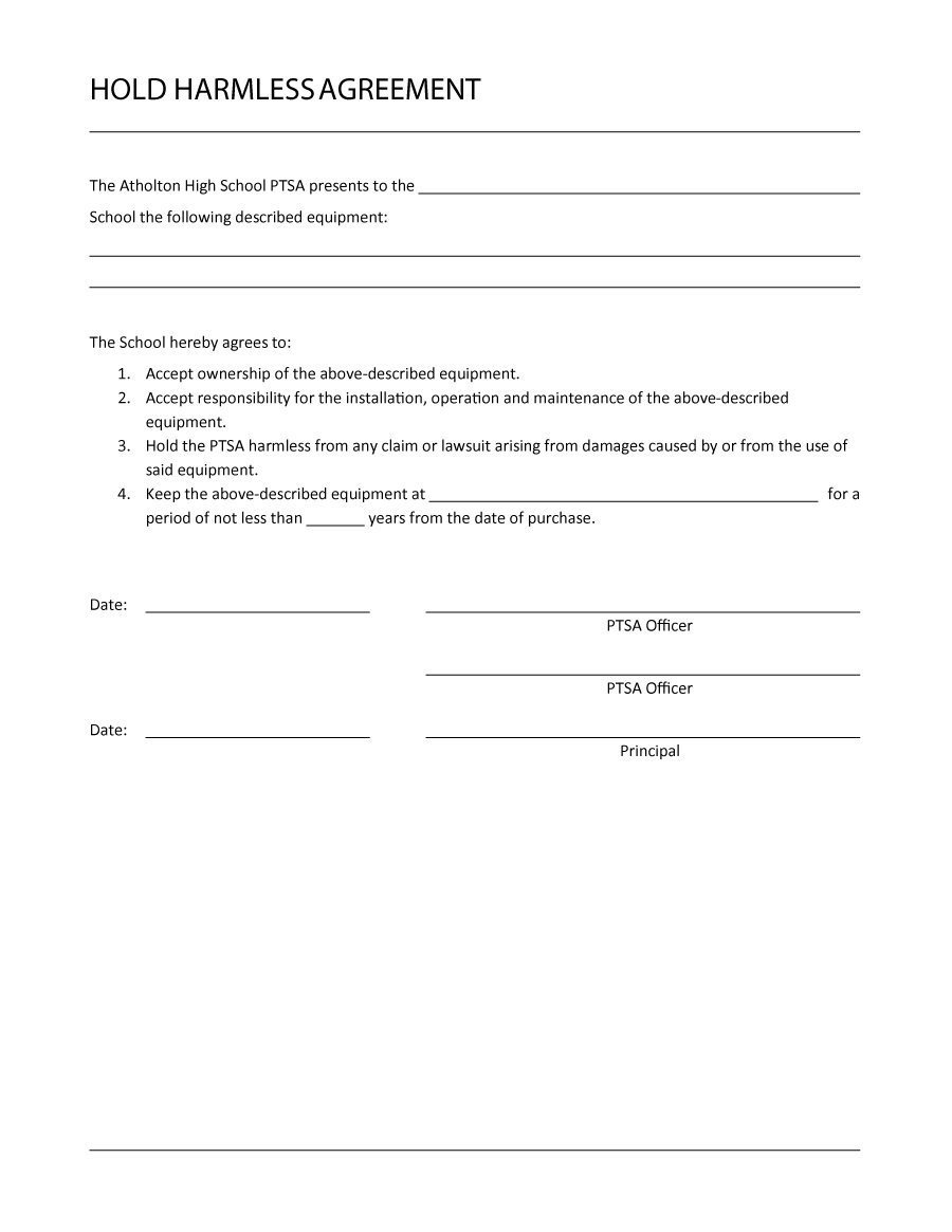 Contractor Hold Harmless Agreement Template 40 Hold Harmless Agreement Templates Free Template Lab