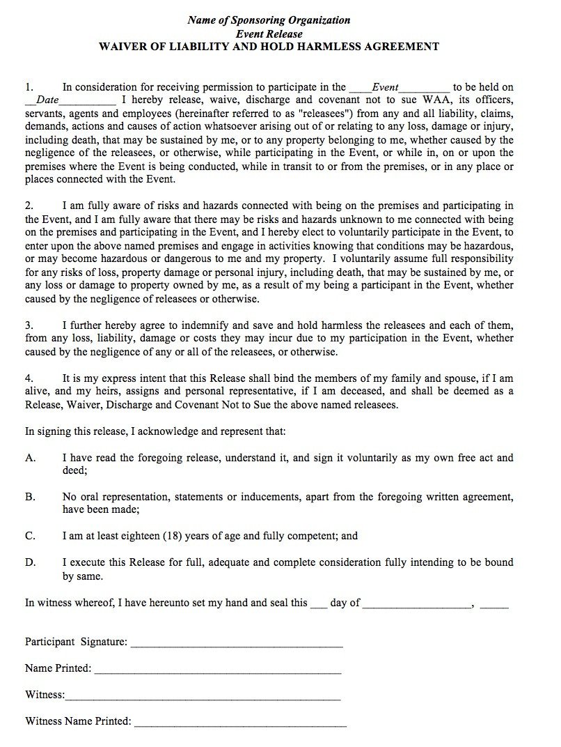 Contractor Hold Harmless Agreement Template Download Sample Hold Harmless Agreement form Wikidownload