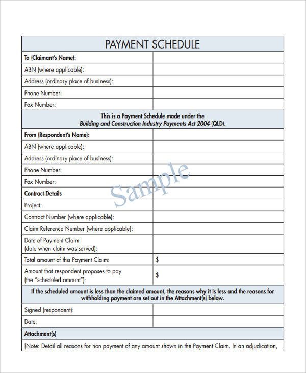 Contractor Payment Schedule Template 8 Project Payment Schedule Templates Free Word Pdf