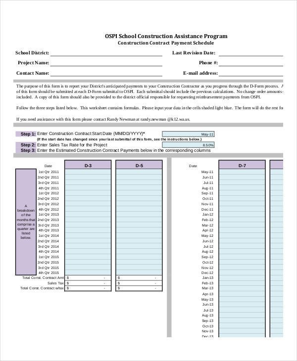 Contractor Payment Schedule Template Contract Payment Schedule Template 11 Free Word Pdf