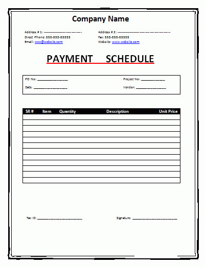 Contractor Payment Schedule Template Payment Schedule Template