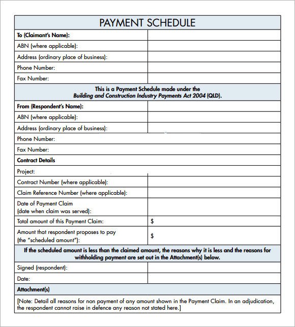 Contractor Payment Schedule Template Sample Payment Schedule Template 18 Free Documents In