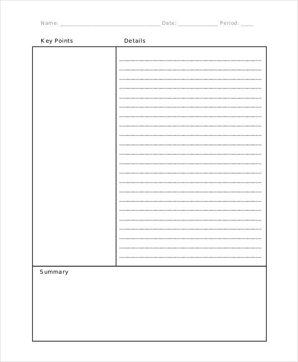 Cornell Notes Template Download 11 Cornell Note Templates Free Sample Example format