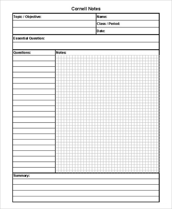 Cornell Notes Template Download Cornell Notes Template 51 Free Word Pdf format