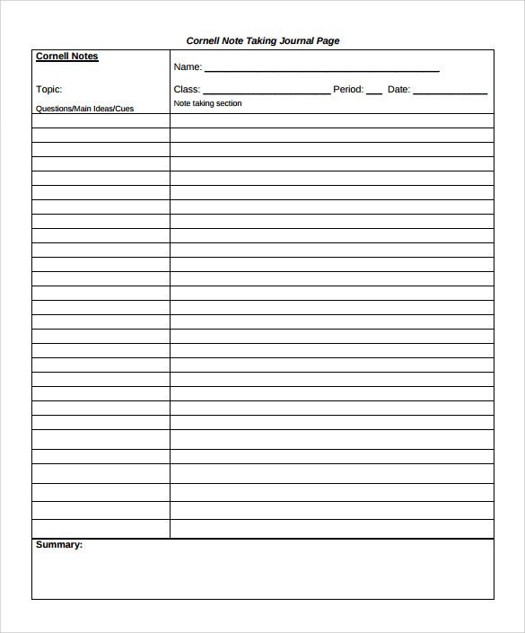 Cornell Notes Template Download Sample Cornell Note Taking Template 8 Free Documents In