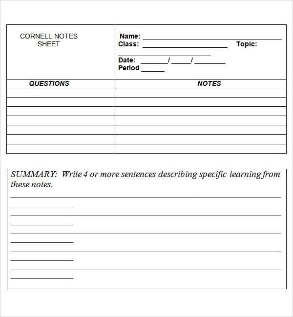 Cornell Notes Template Word Cornell Note Template 15 Download Free Documents In Pdf