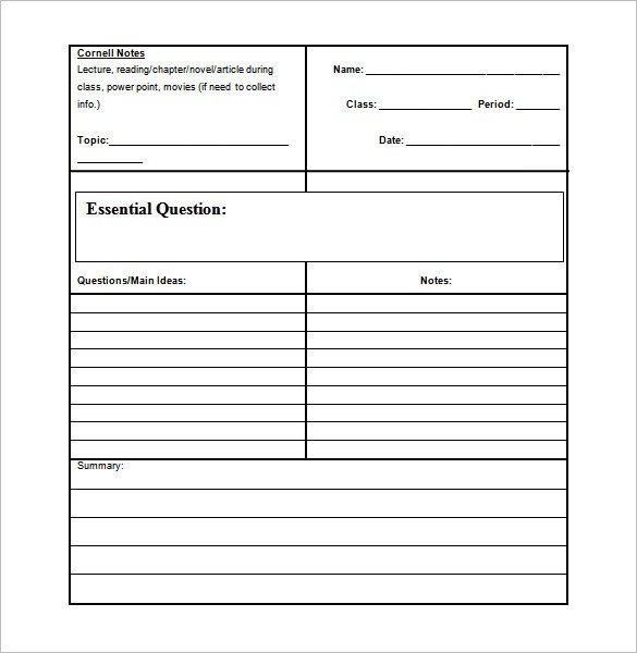 Cornell Notes Template Word Cornell Notes Template 51 Free Word Pdf format