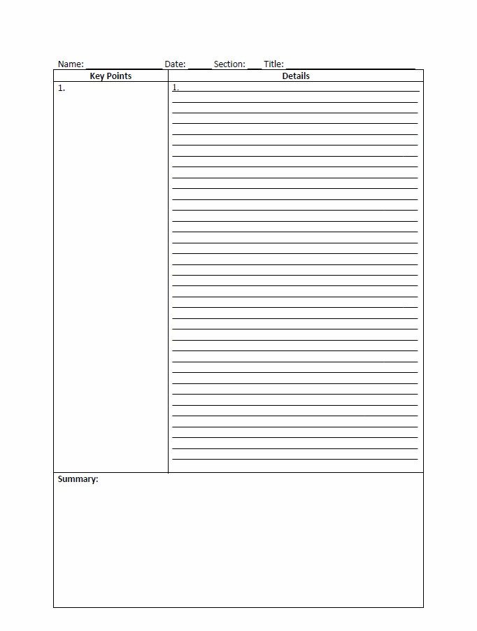 Cornell Notes Template Word Cornell Notes Template