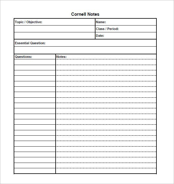 Cornell Notes Word Template Cornell Notes Template 51 Free Word Pdf format