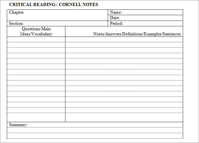 Cornell Notes Word Template Cornell Notes Template 51 Free Word Pdf format
