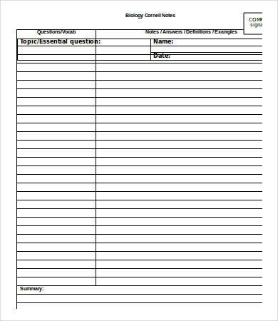 Cornell Notes Word Template Cornell Notes Template Word 5 Free Word Documents