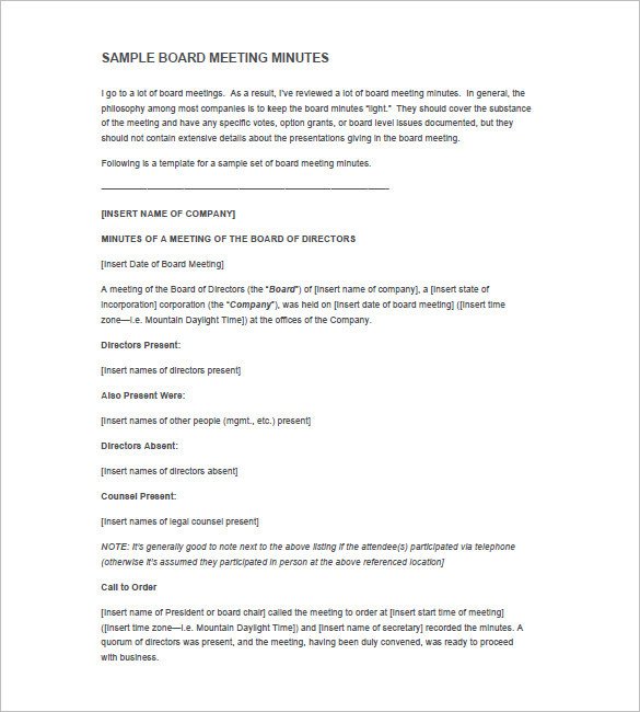 Corporate Minutes Template Word Corporate Meeting Minutes Template 10 Free Word Excel
