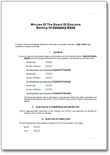 Corporate Minutes Template Word Corporate Minutes for Board Of Directors Meeting form to