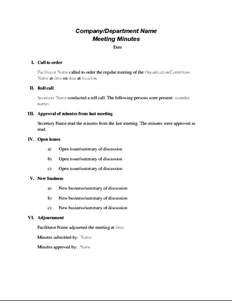 Corporate Minutes Template Word formal Meeting Minutes