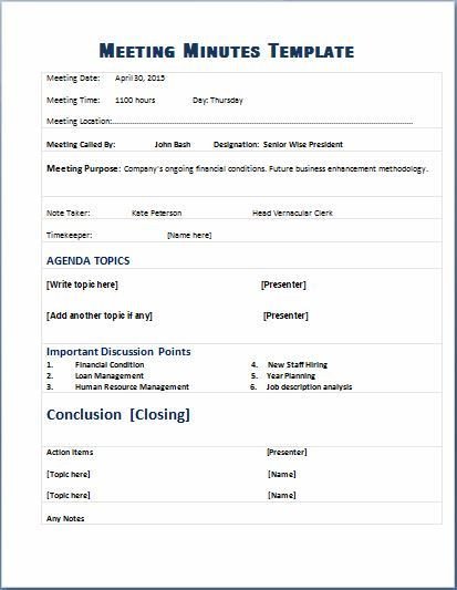 Corporate Minutes Template Word formal Meeting Minutes Template