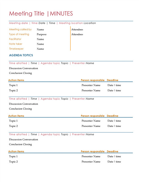 Corporate Minutes Template Word Meeting Minutes