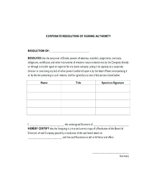 Corporate Resolution Template Microsoft Word Signing Authority Template