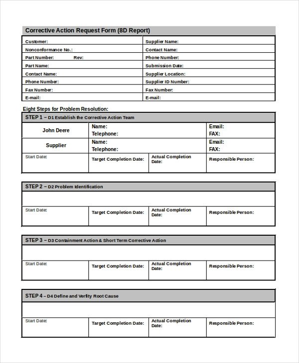 Corrective Action form Template 11 Sample Action Request forms Free Sample Example format