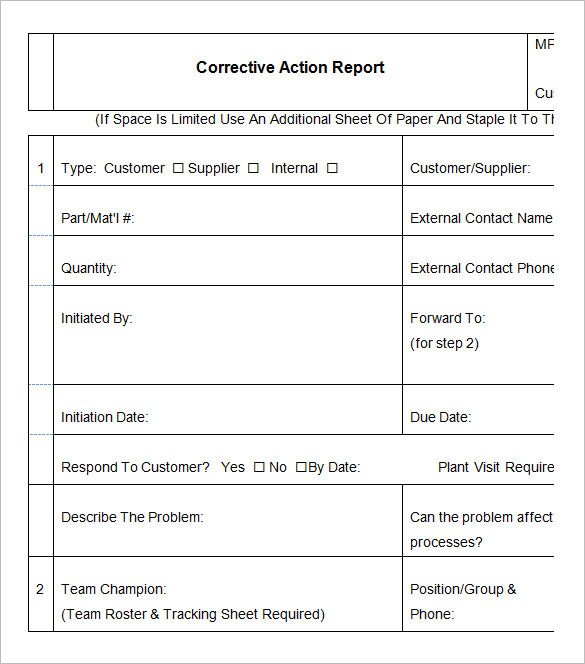 Corrective Action form Template 9 Corrective Action Report Templates Free Word Pdf