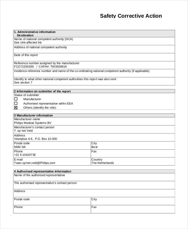 Corrective Action form Template 9 Sample Corrective Action forms Free Sample Example