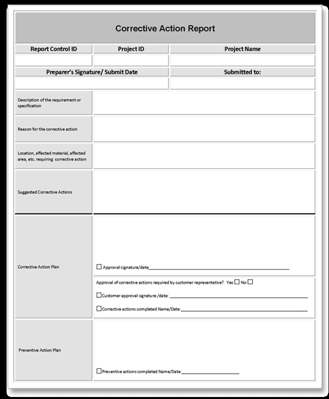 Corrective Action form Template Corrective Action Report Example