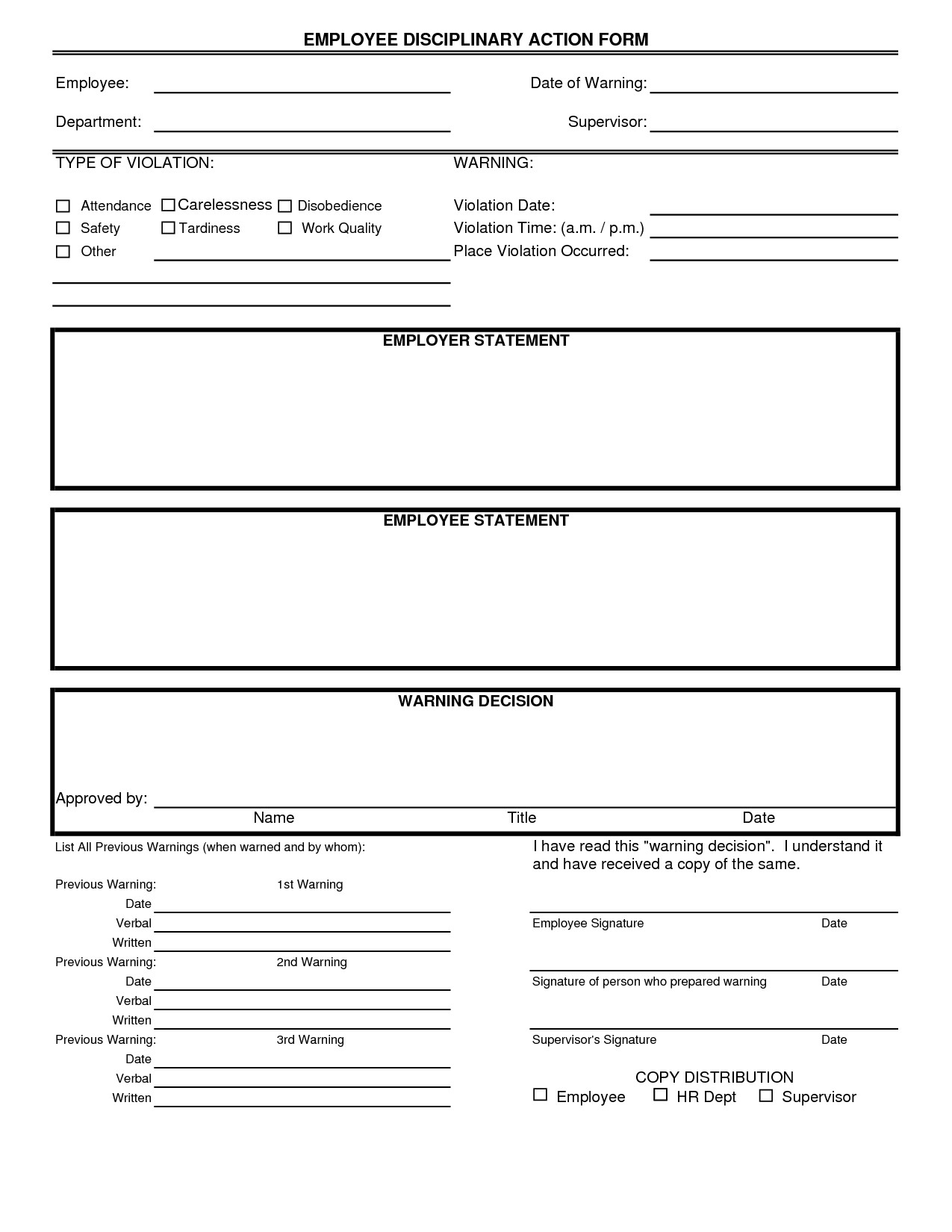Corrective Action form Template Disciplinary form Template Free