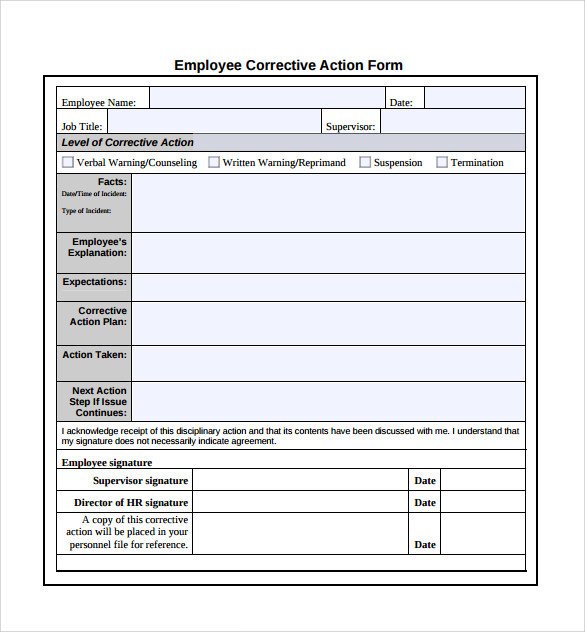 Corrective Action form Template Sample Corrective Action Plan Template 14 Documents In